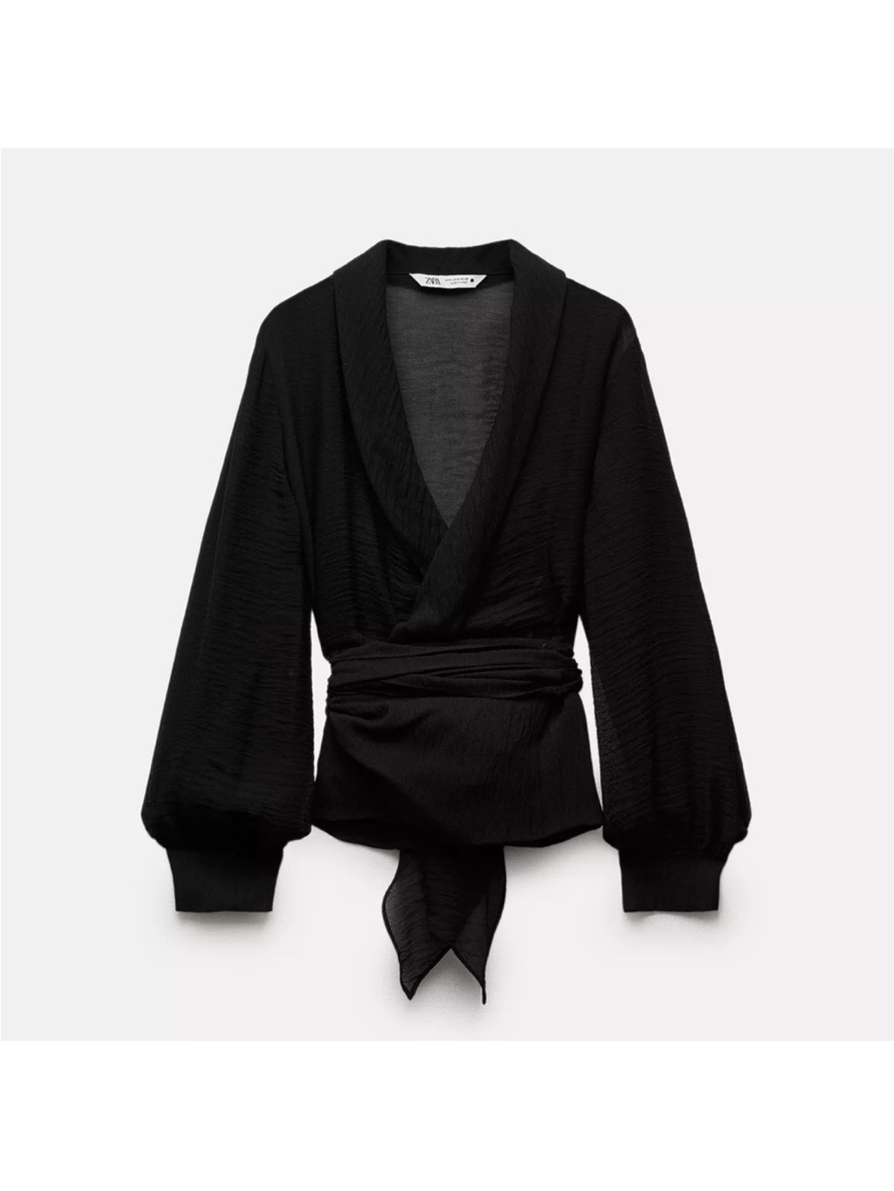 Zara Black Wrap-Front V-Neck Sweater with Tie Waist